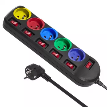 Maclean MCE204M power extension 1.5 m 5 AC outlet(s) Indoor Black, Multicolour