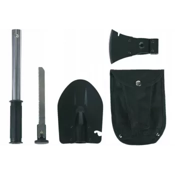 FOSCO tactical entrenching tool 433120 with integrated saw and axe, stainless steel, 836 g, black