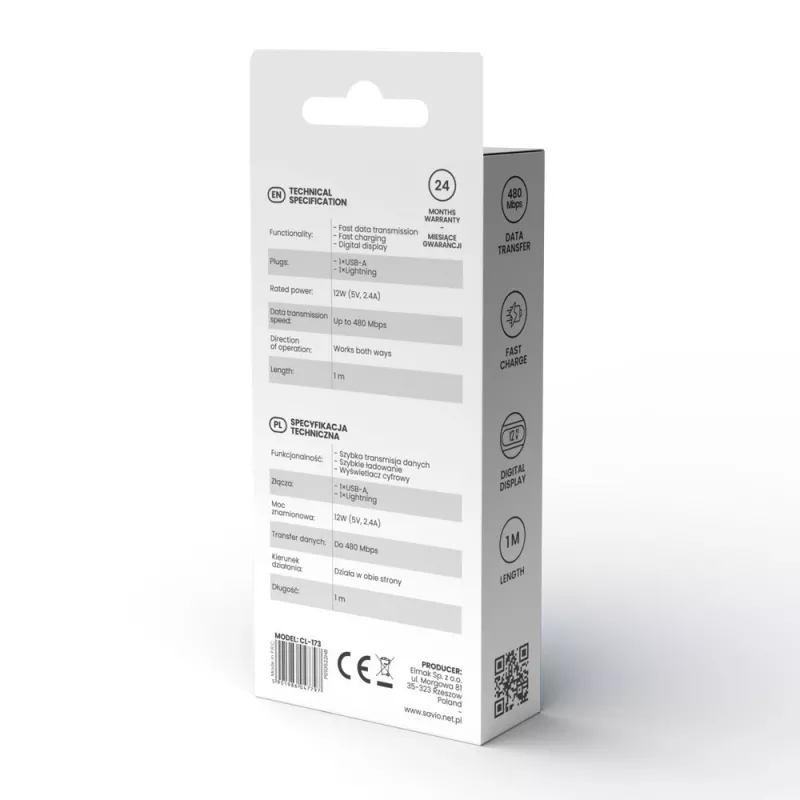 Savio USB-C - USB-C cable CL-174 1m black USB 3.2 Gen 1