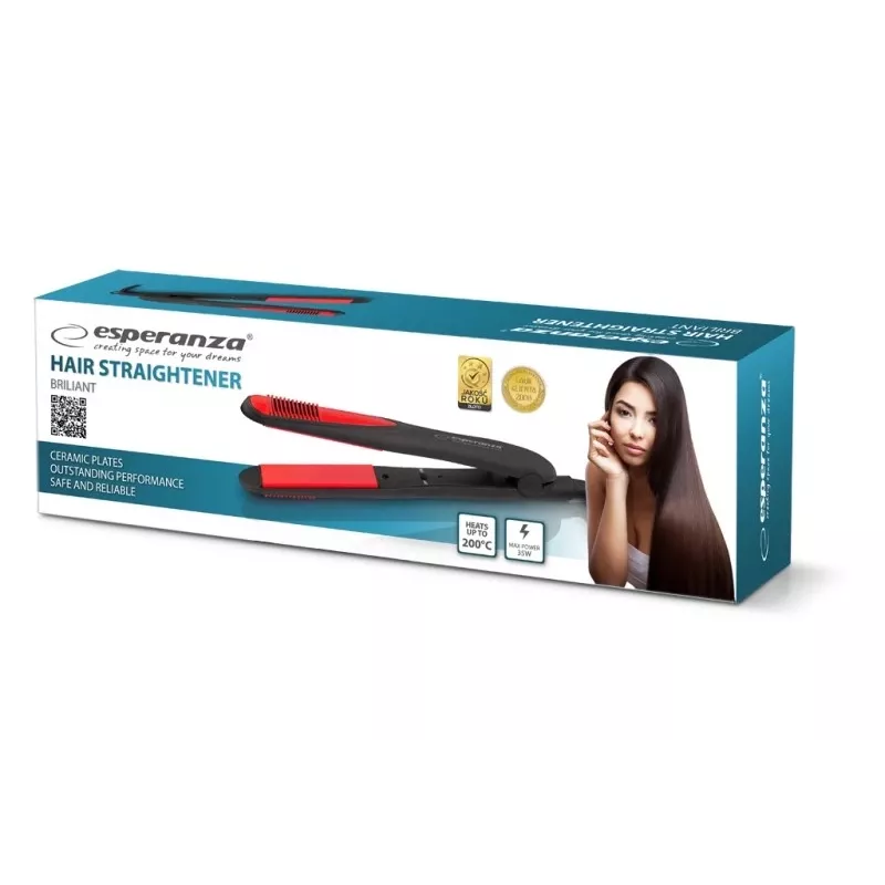 Hair straightening iron and curler ESPERANZA EBP004 — ceramic plates 9.2 x 2.7 cm, 35 W, max 200°C, 230 V