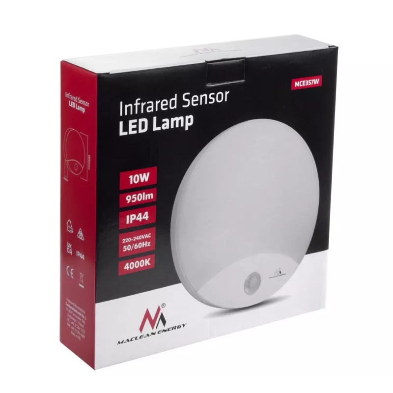 Wall LED lamp MACLEAN MCE357W with IR motion sensor, white, outdoor/indoor