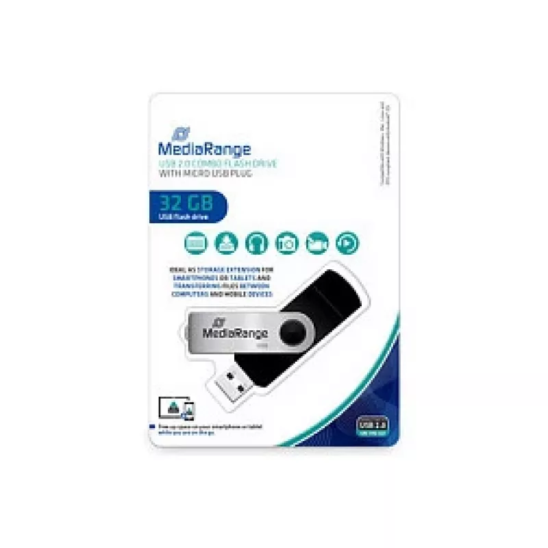 MediaRange MR932 - USB Flash Drive - 32GB - USB2.0 / micro USB - Black/Silver (MR932-2)