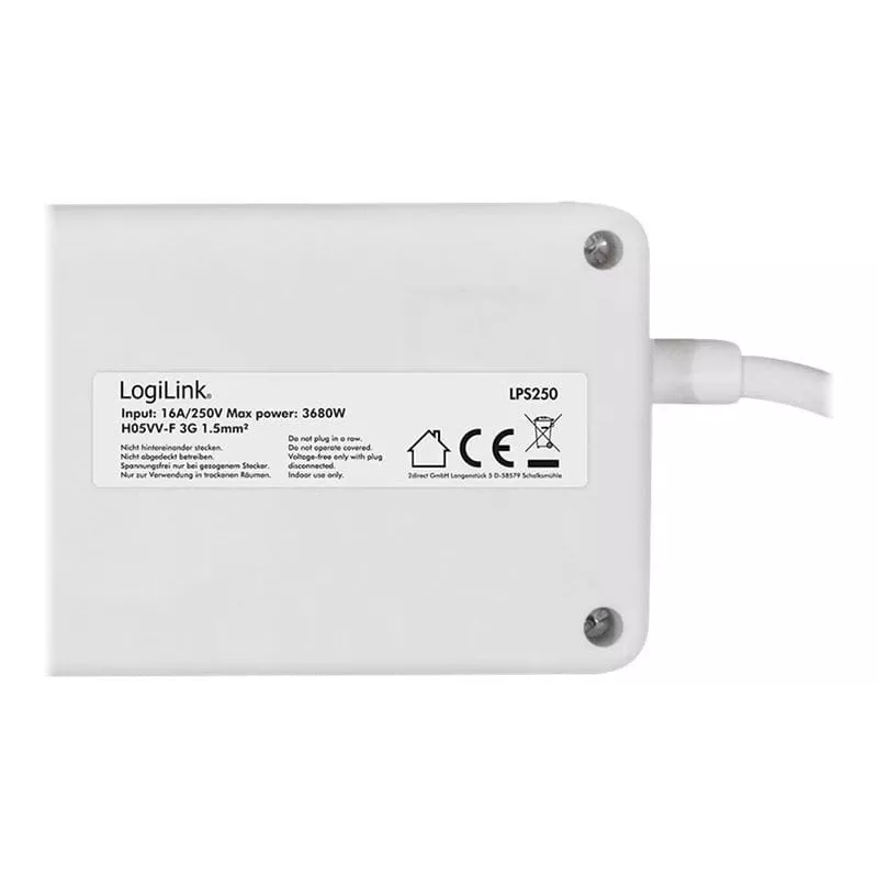 Power Extension LogiLink LPS250 1.5m 6 AC Outlets Indoor White