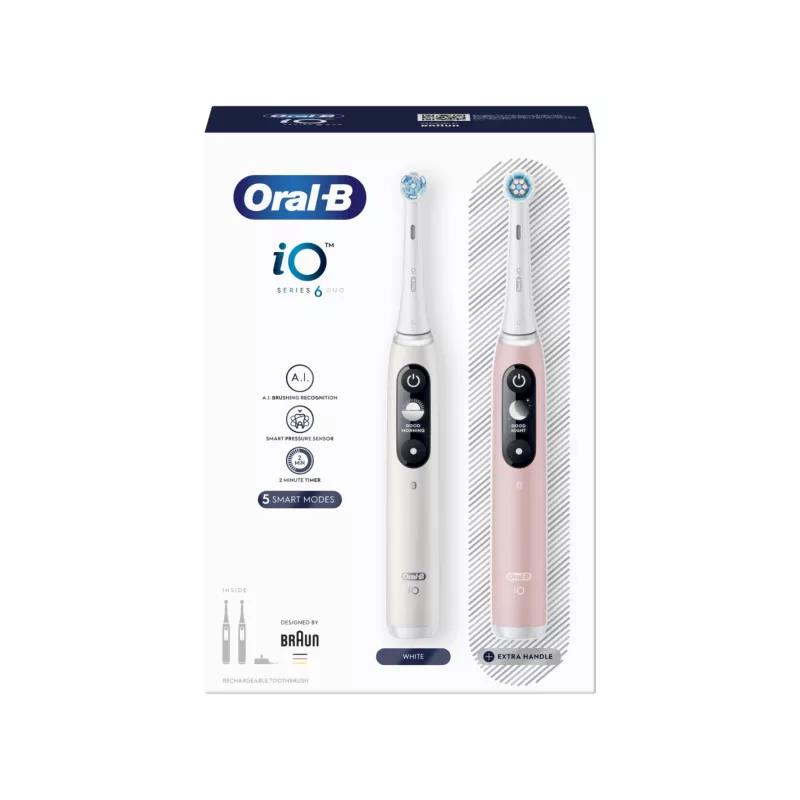 Braun Oral-B iO Series 6 Duo Electric Toothbrush 2-Pack White/Pink