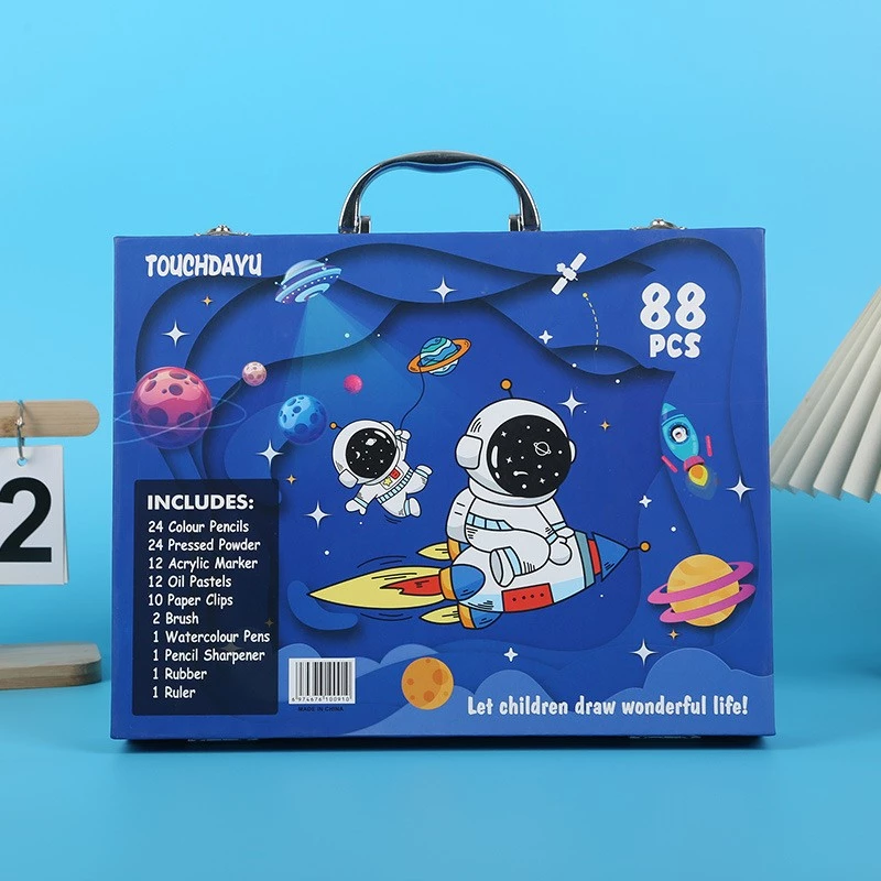 Art painting set Extralink Blue Astronaut — 88 pieces (paints, brushes, accessories)
