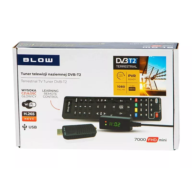 DVB-T2 tuner BLOW 7000FHD MINI H.265 — compact terrestrial TV receiver, HDMI, USB, S/PDIF, audio L/R, Teletext