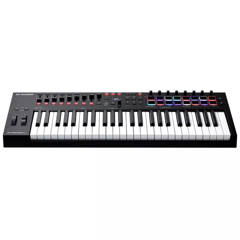 M-Audio Oxygen Pro 49 MIDI keyboard controller — 49 keys, 16 pads, 9 faders, OLED display, USB, MIDI out