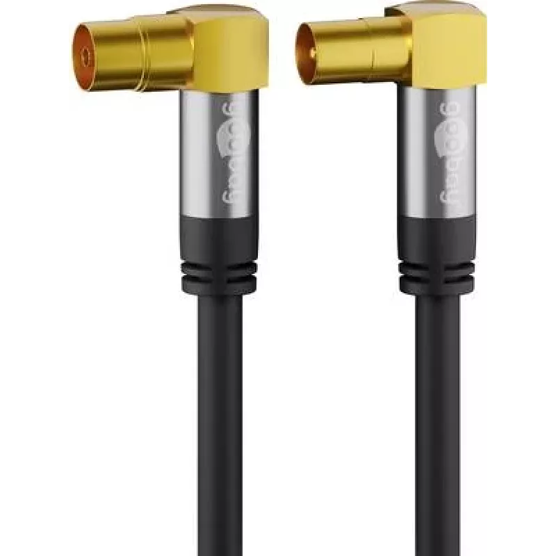 Goobay TV Antenna Cable (135 dB Type), 4x Shielded, 3 m, Black - Gold-Plated, Koax-Socket 90° > Coax Plug 90° (70464)
