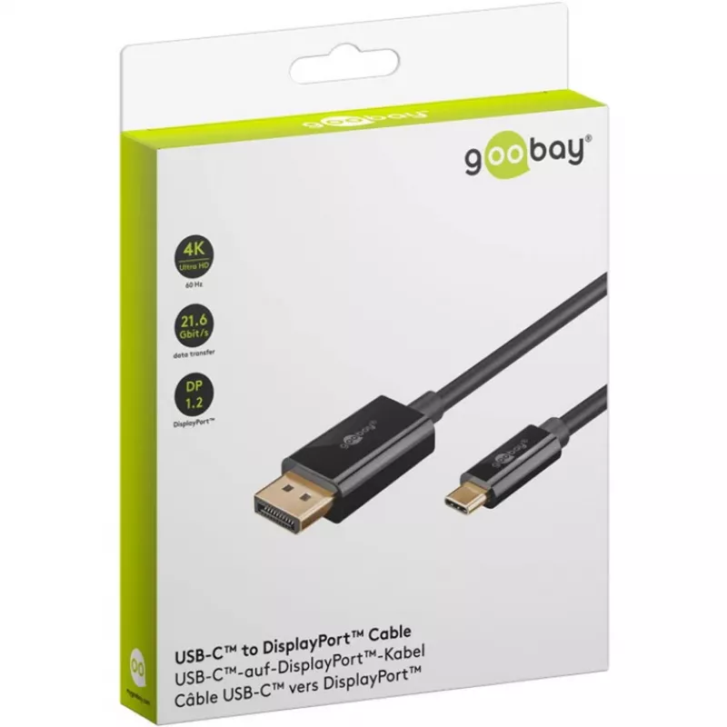 Goobay USB C to DisplayPort Cable - Gold-Plated Connectors, Ultra HD Resolutions up to 4k @ 60Hz Type C Thunderbolt 3/4 to DP Adapter Compatible with