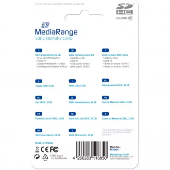 MediaRange - Flash Memory Card - 32GB - Class 10 - SDHC - Blue (MR964)