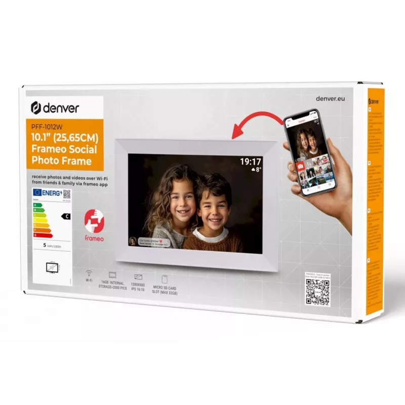 Denver PFF-1012 digital photo frame White 25.6 cm (10.1) Touchscreen Wi-Fi