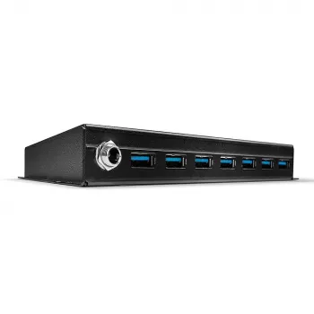Lindy 7 Port USB 3.0 Metal Hub, USB 3.2 Gen 1 (3.1 Gen 1) Type-A, 5000 Mbit/s, Black, 0.8 m, 185 mm, 75 mm