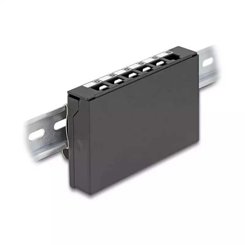 Blank Panel 6‑port for Keystone RJ‑modules DELOCK 90628, black, metal, for table/wall/DIN‑rail mounting