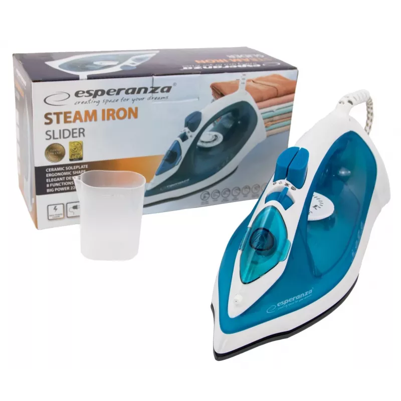 Esperanza EHI002 Slider Steam Iron, 2200 W, Ceramic Soleplate, Vertical Steam, White/Blue