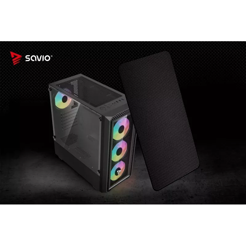 PC Cube Case SAVIO Noctis Glass RGB — Black, ATX/Micro-ATX, 210×410×450 mm, 3×120 mm front fans