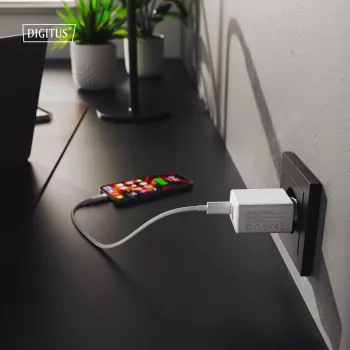 AC USB Charger DIGITUS 20W, 1x USB-C, 1x USB-A, Input 100–240V, White