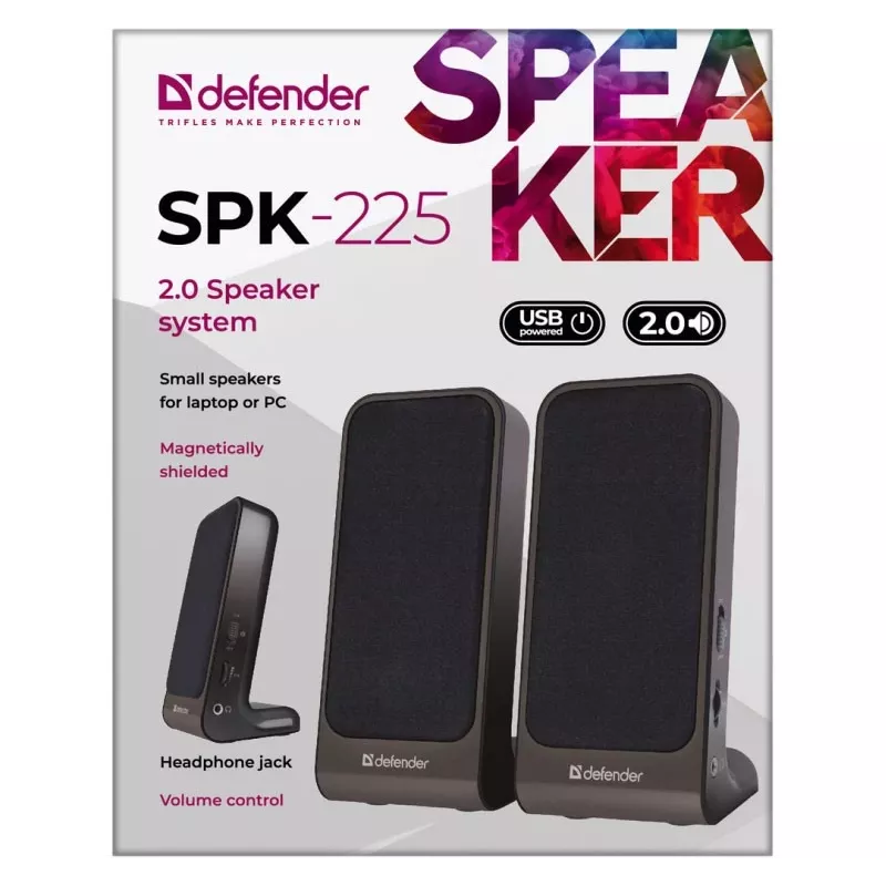 DEFENDER SPK-225 Wired 2.0 Speakers, 4 W RMS, USB/DC 5V, 3.5 mm, Black