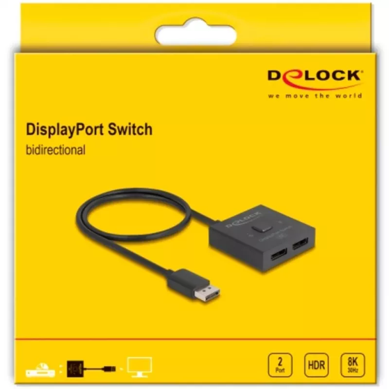 Delock - video distributor/-Switch - 8K, bidirectional - 2 x DisplayPort - Desktop (18906)