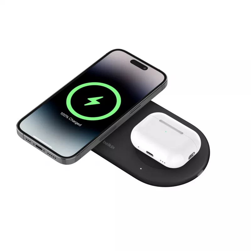 Belkin WIZ021VFBK - 2-in-1 wireless charging pad with Qi2 technology 15 W, black