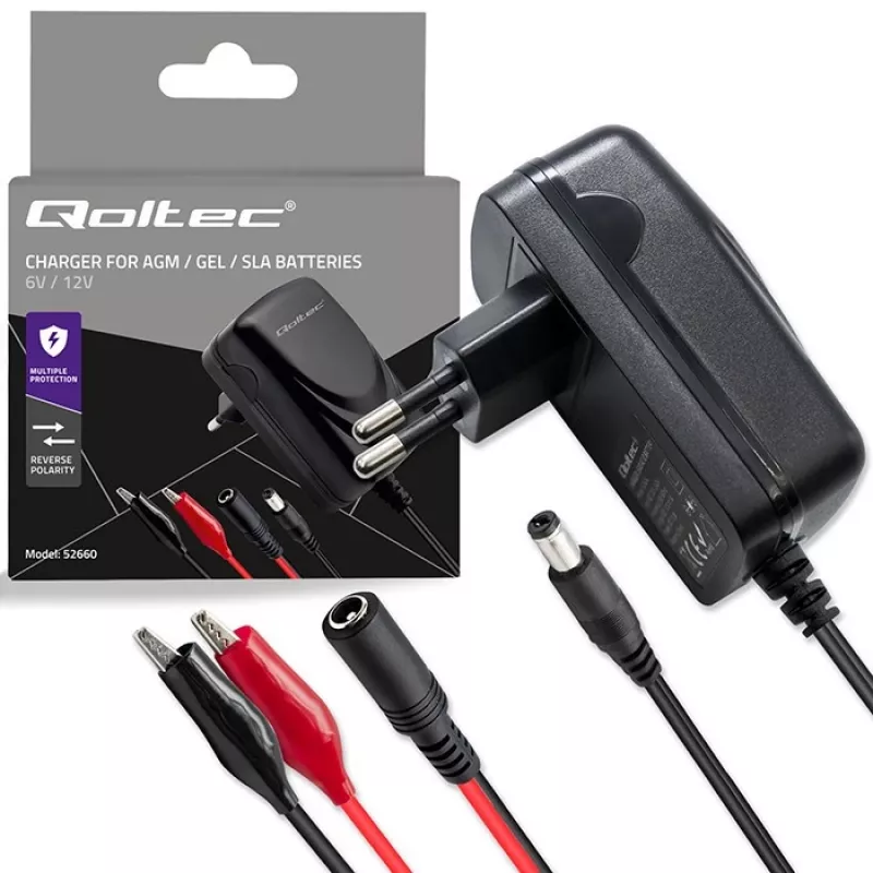 Battery charger QOLTEC model 52660 — 6V/12V, 6W charging unit