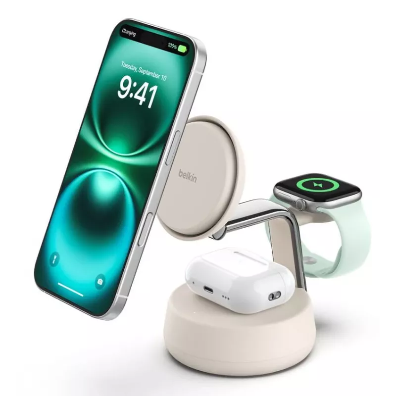 Wireless USB Charger Belkin Qi2 WIZ040KQSD — 25W, USB power, 1.5 m cable, white, for smartphone smartwatch headphones fitness tracker