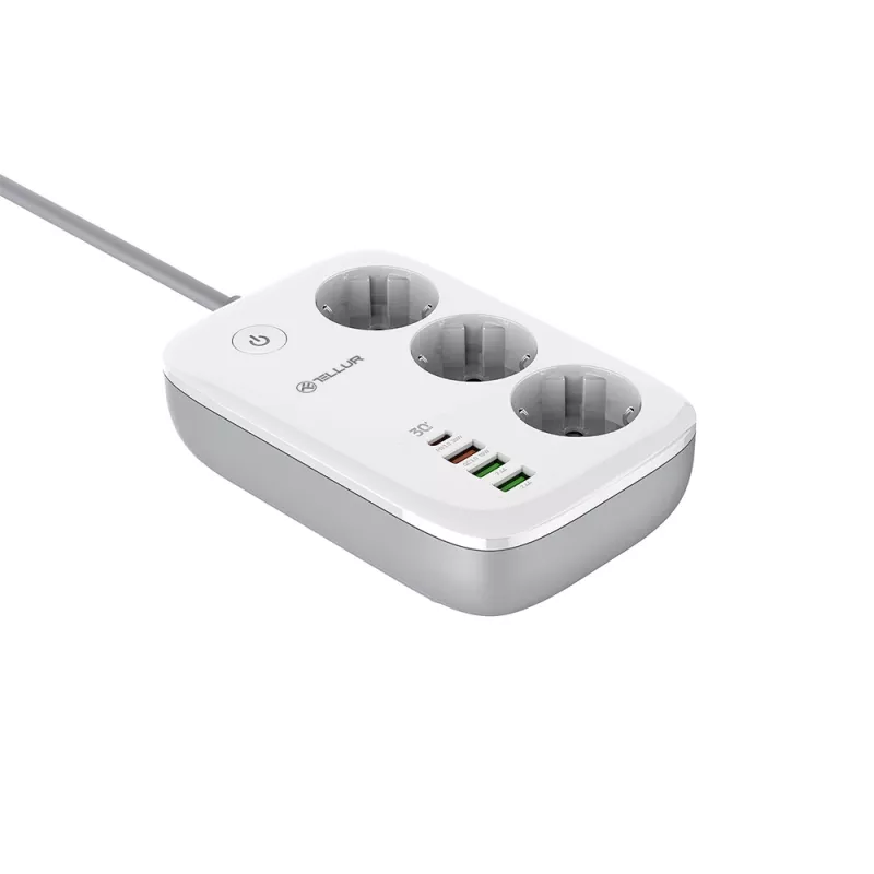 Power strip Tellur TLL331521 Smart WiFi power strip with 3 outlets, PD 30W, QC 18W