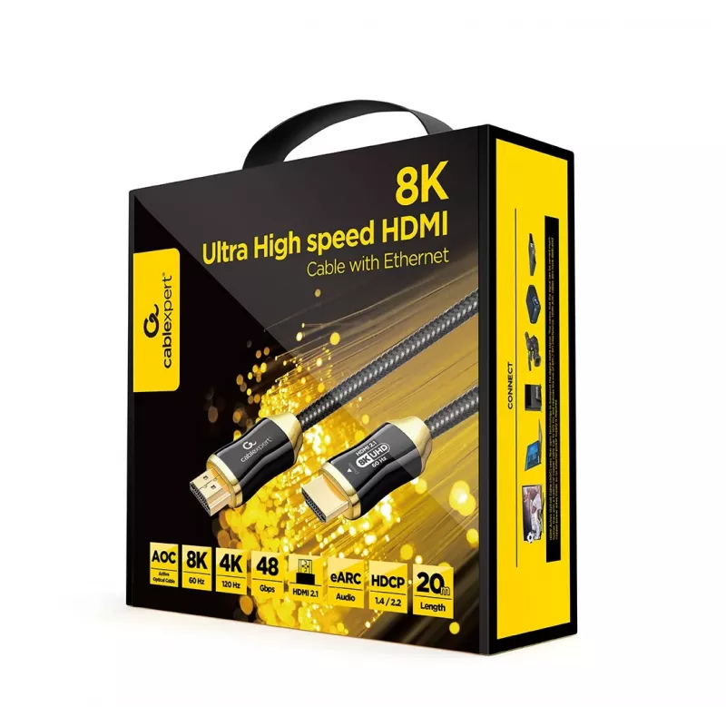 HDMI cable GEMBIRD CCBP-HDMI8K-AOC-20M, 20 m, HDMI 2.1, 48 Gbit/s, gold-plated Type A, black