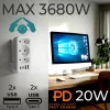 Power splitter MACLEAN MCE248 F/W — 3 AC sockets (1×16A, 2×6A) + 4×USB (2×A, 2×C PD 20W), EU plug, white