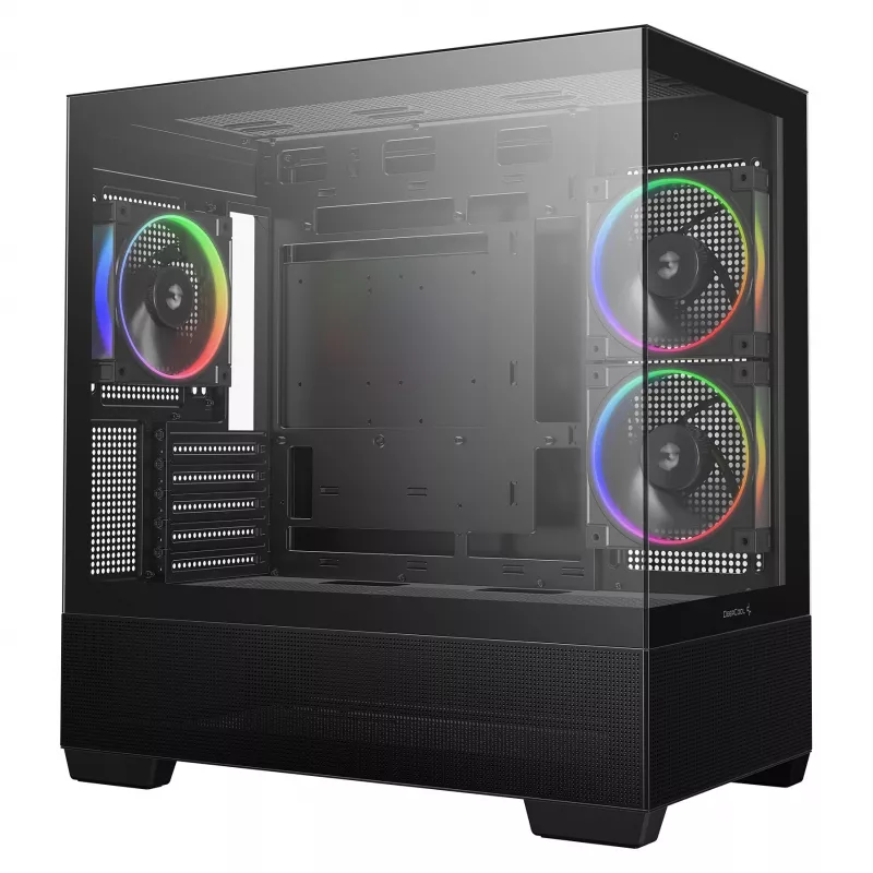 PC Midi Tower DeepCool CG380 3F — Black, 235×437×451 mm, supports 2x120 mm side + 1x120 mm rear fans, bottom PSU, 2.5 inch/3.5 inch HDD