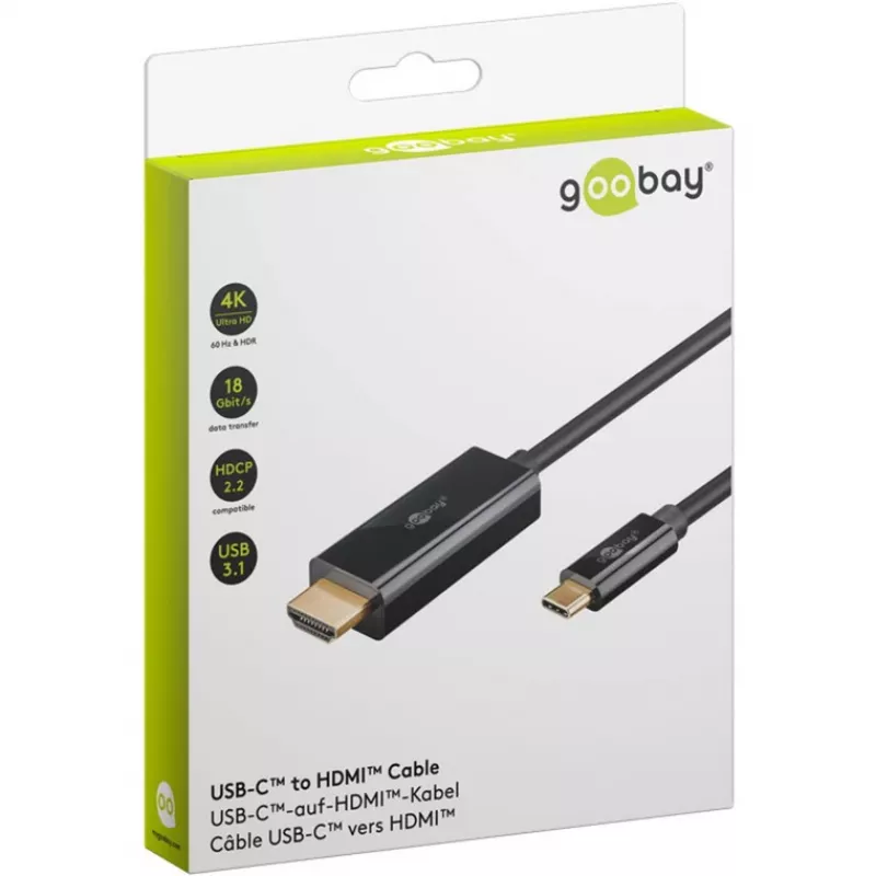 Goobay USB-C -auf-HDMI -Cable 4K a 60 Hz 1 m black - -Plug> HDMI (75696)