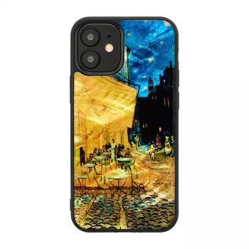 Protective iKins case for Apple iPhone 12 mini — black 'Cafe Terrace' design