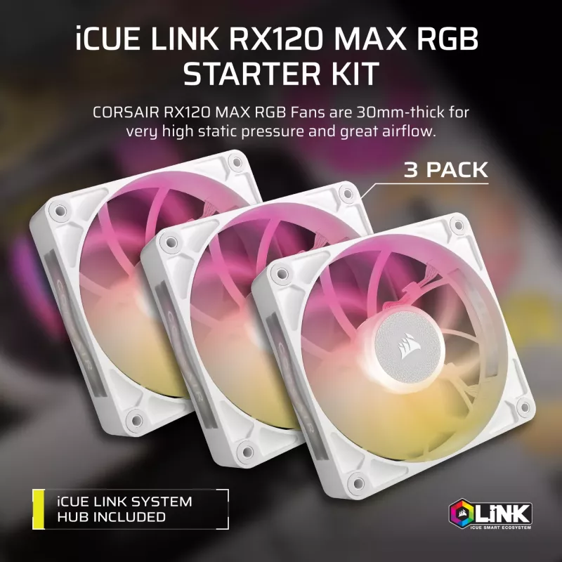 Fan Corsair iCUE LINK RX120 MAX RGB 12 cm White 3 pcs 400-2000 RPM