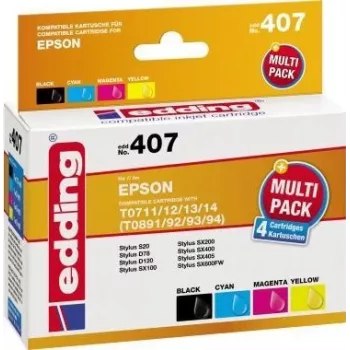 edding printer cartridges EDD-407 black, cyan, magenta, yellow compatible with EPSON T0715, set of 4