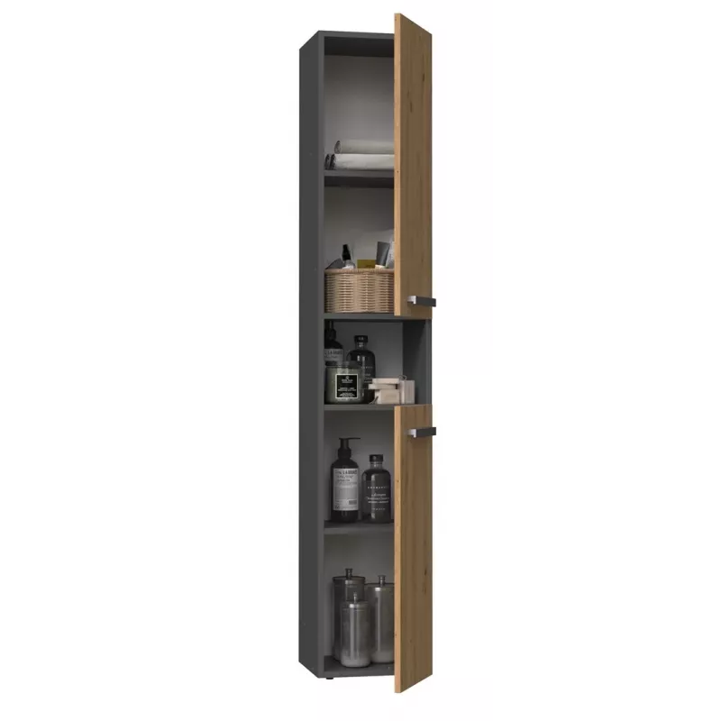 Topeshop NEL I ANT/ART bathroom storage cabinet Graphite, Oak