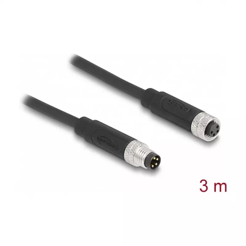 DeLOCK M8 4 pin Cable A-coded male to female PUR TPU 3 m