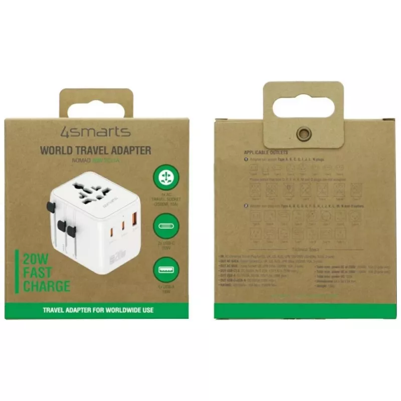 Travel adapter 20W GaN Nomad 2xUSB-C + 1xA