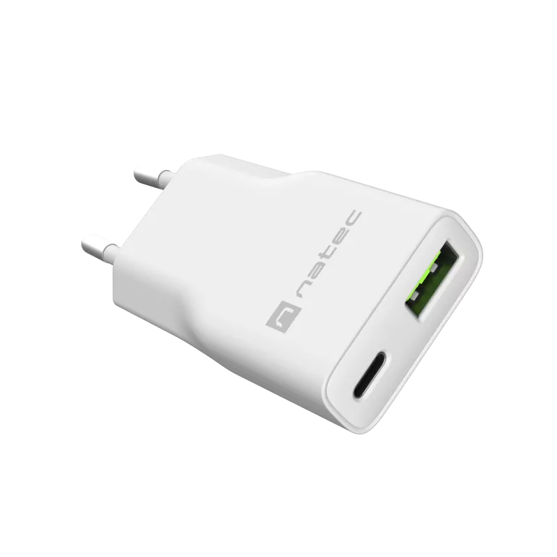 Power adapter NATEC Ribera NUC-2376 — 1× USB-A, 1× USB-C, 3 A output