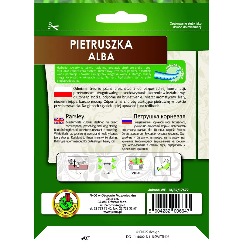 Seed tape Apte Pietruszka Alba 6 m — medium‑late parsley variety for processing