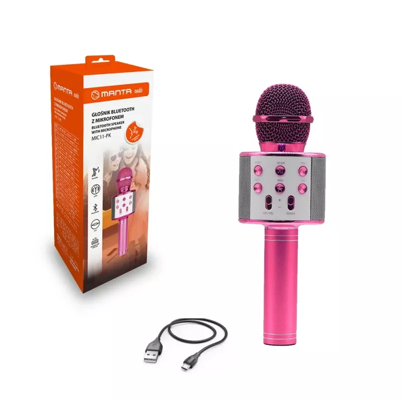 Microphone MANTA MIC11-PK Pink — wired 3.5 mm jack, lightweight handheld