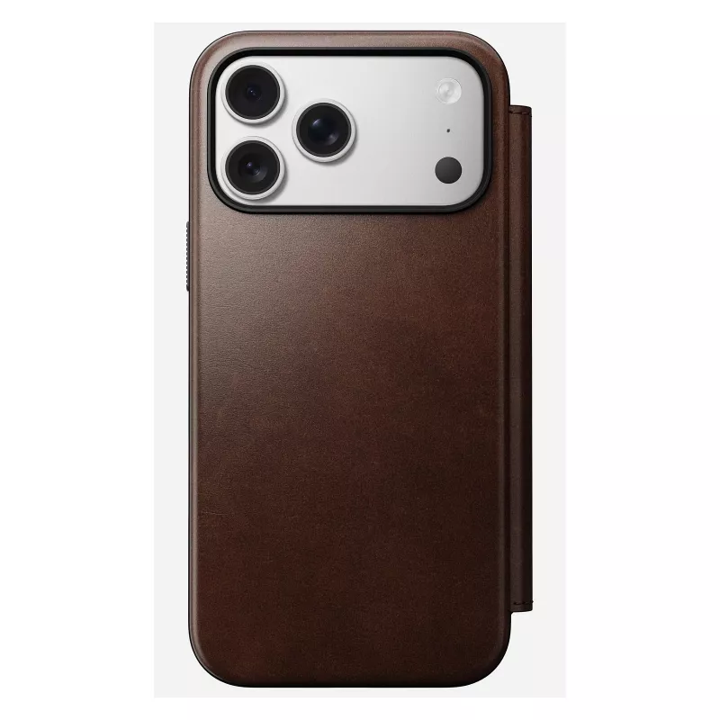 Nomad Modern Leather Folio mobile phone case Cover for iPhone 17 Pro Max — Brown, leather, 6.3 inch screen, 4 card pockets