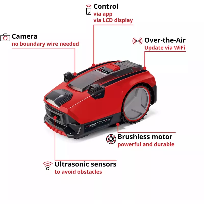 Power X-Change Robot Mower FREELEXO CAM PLUS 600 (Red/black, Li-Ion Battery Plus 4,0Ah, Camera + Sensor)
