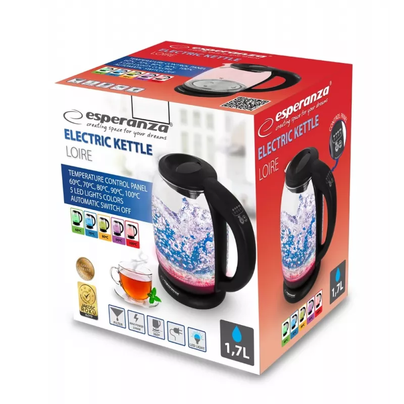 Esperanza EKK027 electric kettle 1.7 L 2200 W Black, Transparent
