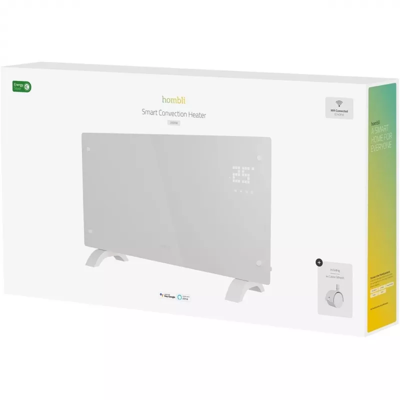 Convector electric space heater Hombli HBCH-0309, 2000 W, carbon fibre heating, indoor floor/wall, white
