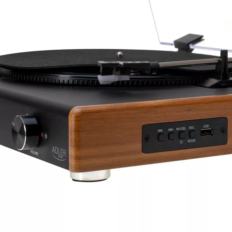 Belt-drive turntable Adler AD 1915 USB — ceramic platter, 45 RPM, DC motor, Bluetooth 5.4, USB output, 2×10 W speakers