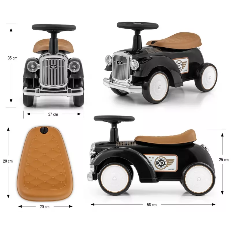 Ride-on vehicle milly mally Royce black – children's push car, compact design, model 5923