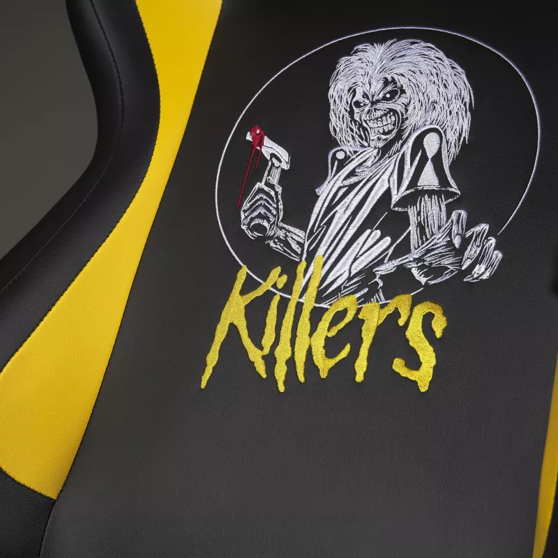 SUBSONIC Subsonic Pro Iron Maiden Killers Gaming Chair — Ergonomic High-Back PU Leather, Adjustable Height, 2D Armrests, Recline to 180°, 120 kg Capacity, Black with Red Accents
