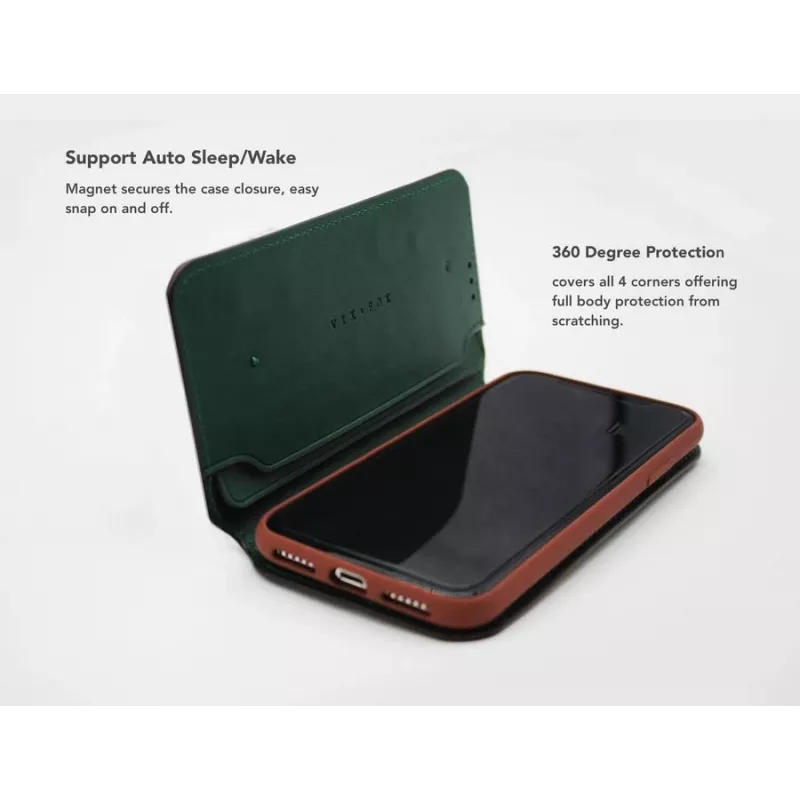 Protective folio case VixFox for iPhone XSMAX — forest green, folio cover with card slot