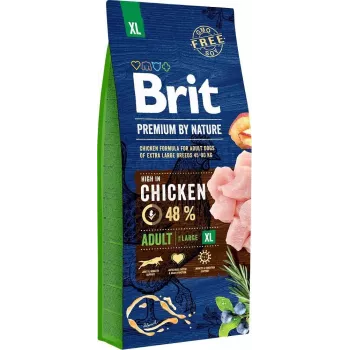 Dry Dog Food Brit Premium by Nature Adult XL 15 kg — Chicken & Salmon, 28% Protein, 16% Fat