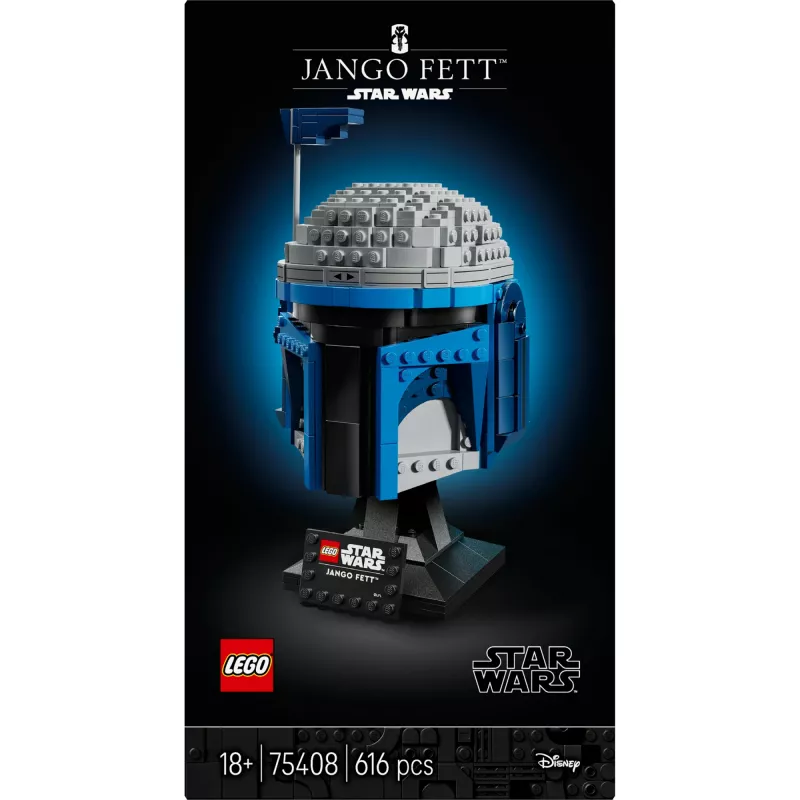 Collectible LEGO Star Wars helmet accessory Jango Fett 75408 — 616 pieces, 210×120×110 mm display model
