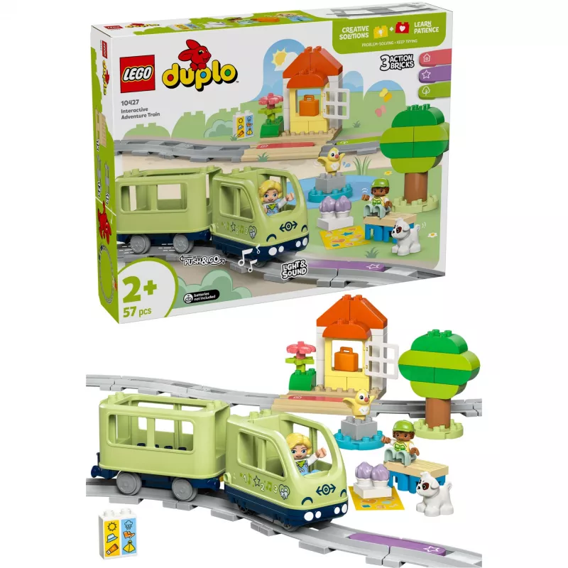 Toy train set LEGO DUPLO Interactive Adventure Railway 10427, 57 pieces, 2 minifigures, for ages 2+